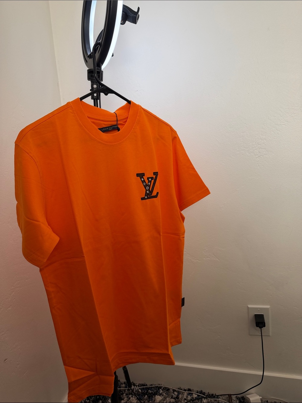 Louis Vuitton Orange Crewneck T-Shirt with LV Chest Logo